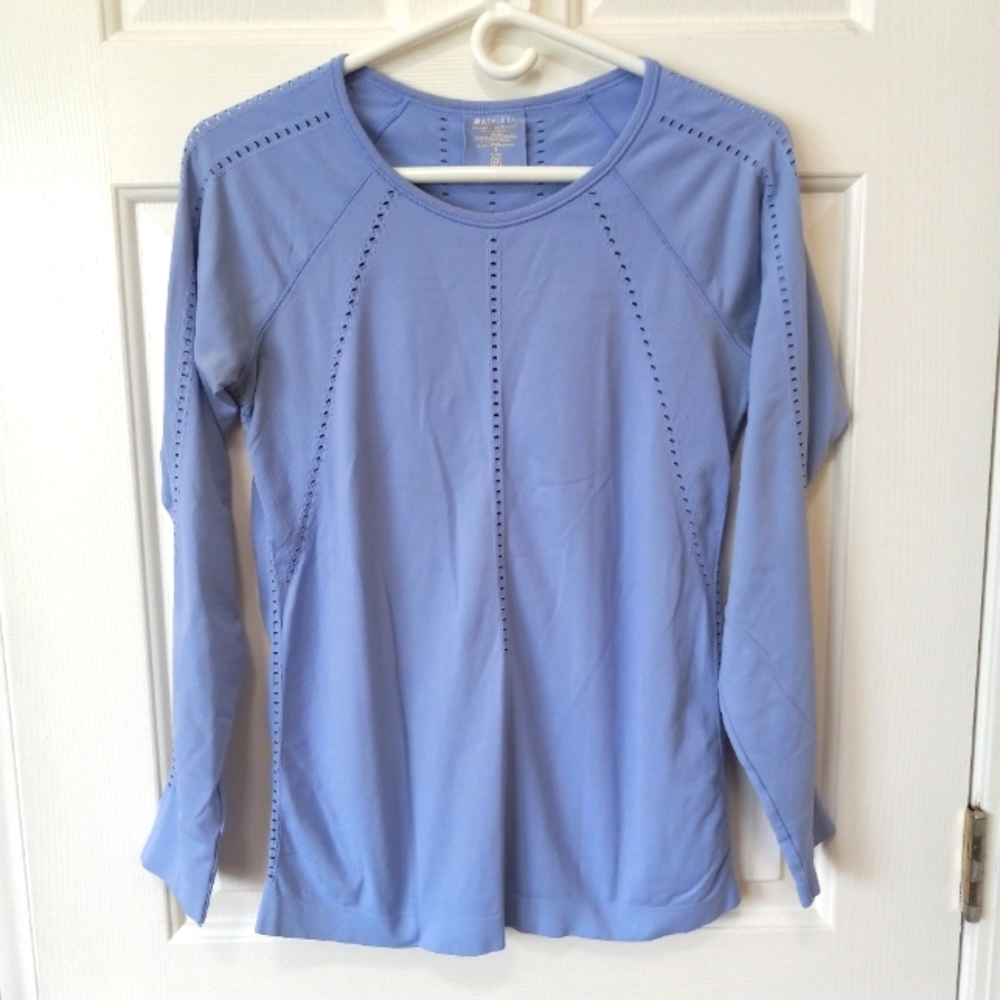 ATHLETA Womens Blue long sleeve perforated running gum yoga top nylon S